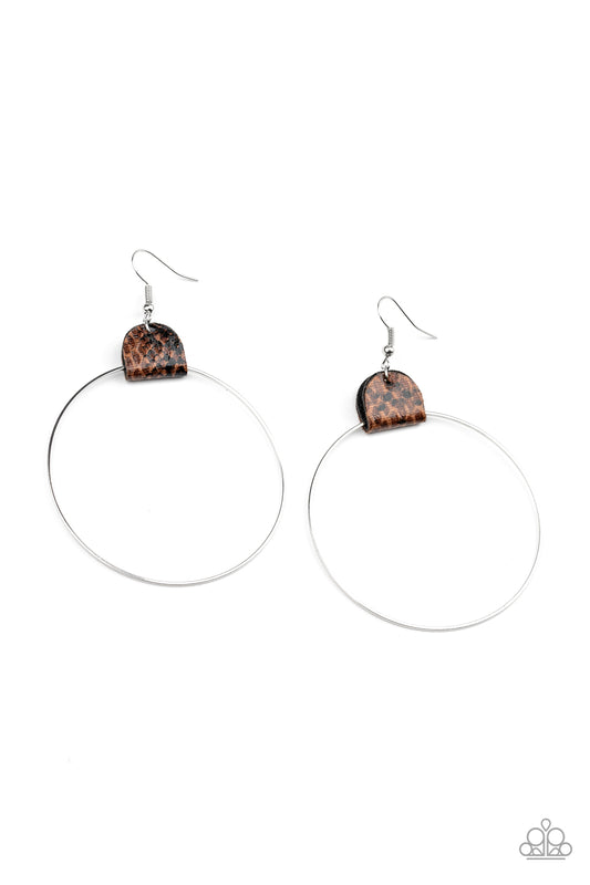 WILD SOUL - BROWN SNAKE SKIN LEATHER WIRE HOOP EARRINGS