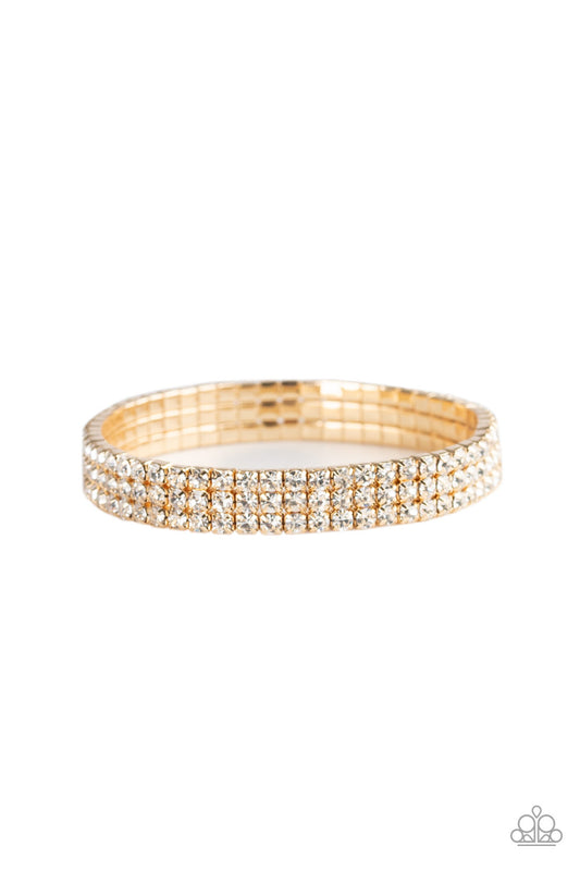 STACKED DECK - GOLD STRETCH DIAMOND RHINESTONES TENNIS BRACELET