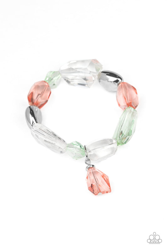 GEMSTONE GLAMOUR - MULTI ORANGE GREEN CLEAR ACRYLIC BRACELET