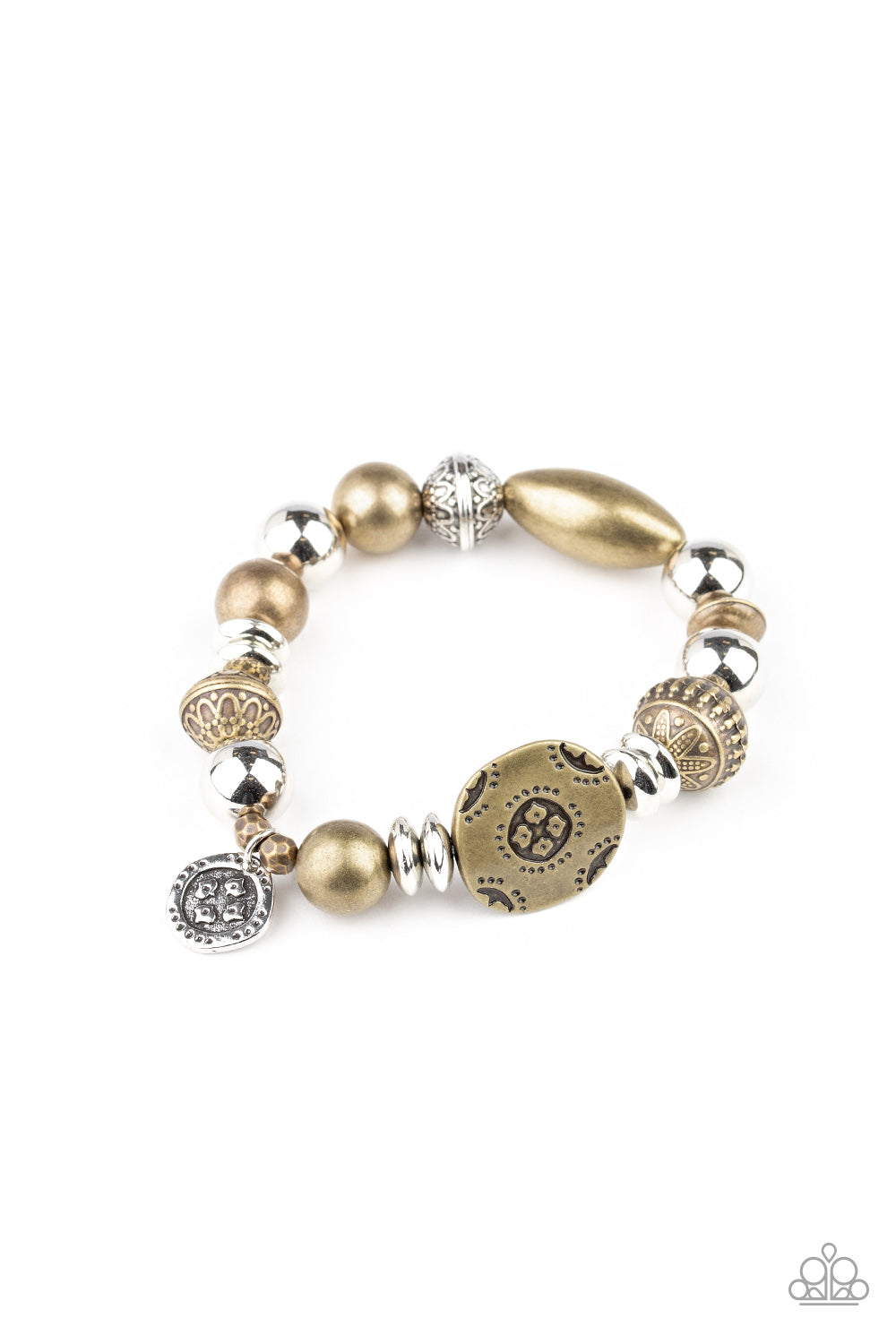AESTHETIC APPEAL - MULTI BRASS AND SILVER COIN STRETCH BRACELET