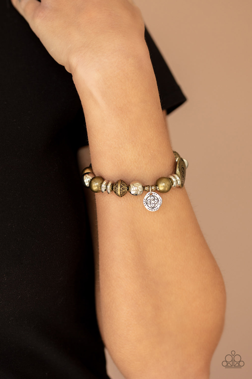 AESTHETIC APPEAL - MULTI BRASS AND SILVER COIN STRETCH BRACELET