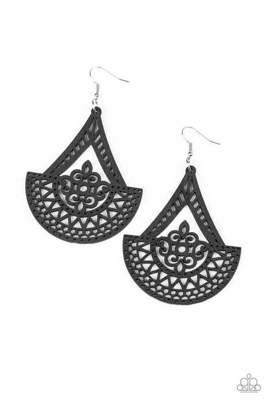 TIKI SUNRISE - BLACK WOODEN CUT OUT EARRINGS