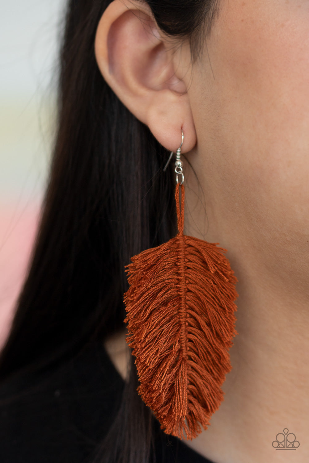 HANGING BY A THREAD - BROWN KNOTTED FRINGE TASSEL EARRINGS