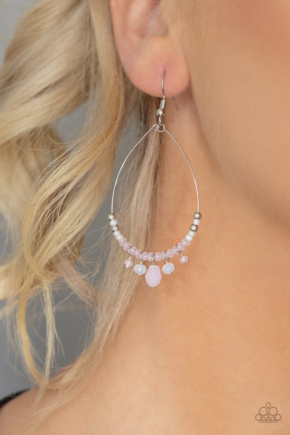 EXQUISITELY ETHEREAL - PINK IRIDESCENT BEADS WIRE HOOP DAINTY EARRINGS