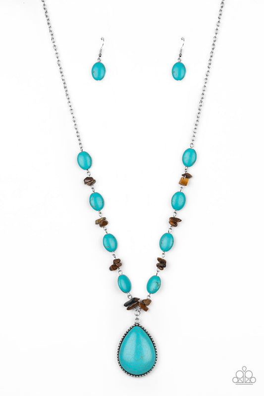 DESERT DIVA - BLUE TURQUOISE TIGER EYE TEARDROP NECKLACE