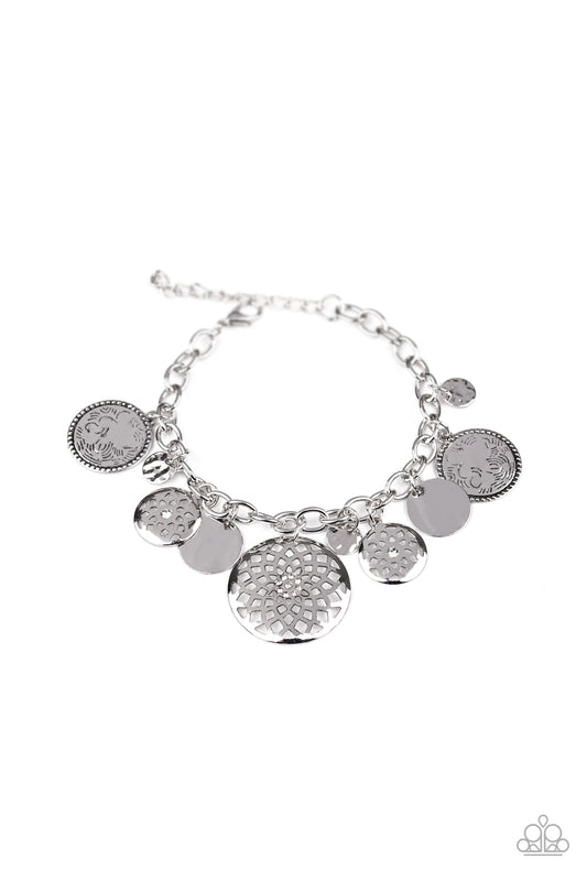 TRINKET TRANQUILITY - WHITE RHINESTONES MANDALA COINS CHARM BRACELET