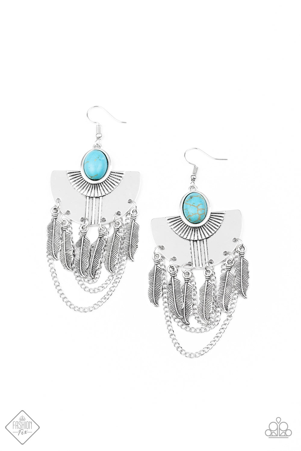 SURE THING, CHIEF! - BLUE TURQUOISE FEATHER FRINGE CHAINS TRIBAL SOUTHWEST EARRINGS