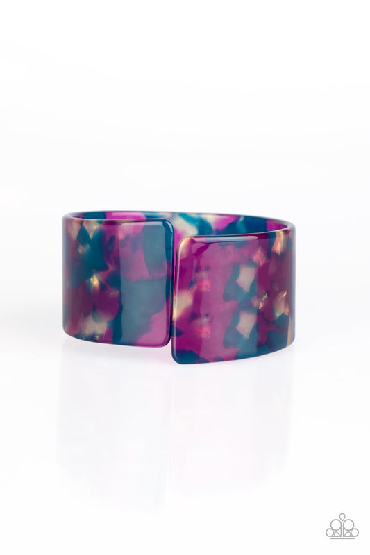 GROOVY VIBES - MULTI PURPLE AND BLUE ABSTRACT ACRYLIC CUFF BRACELET