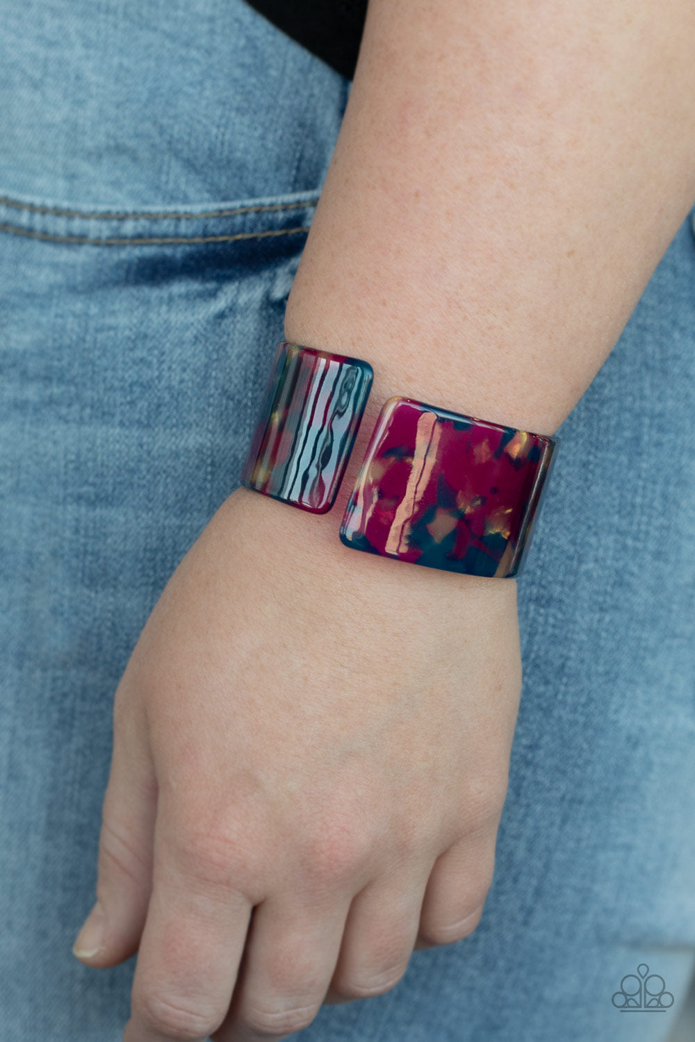 GROOVY VIBES - MULTI PURPLE AND BLUE ABSTRACT ACRYLIC CUFF BRACELET