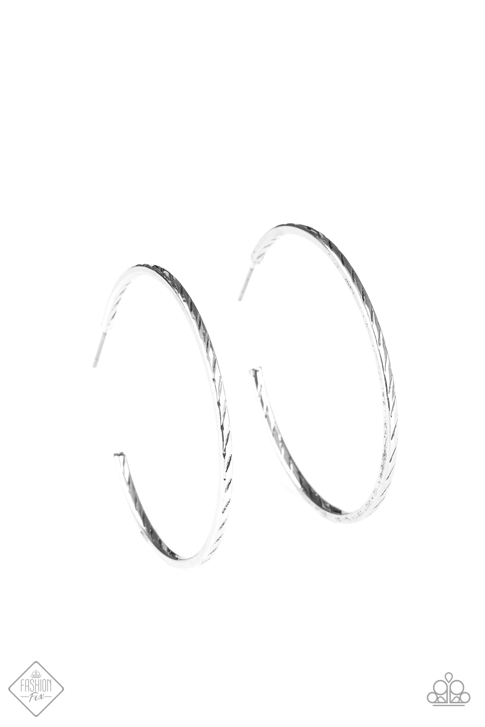 RURAL RESERVE - SILVER TEXTURED DIAMOND CUT HOOP EARRINGS