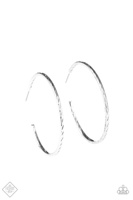 RURAL RESERVE - SILVER TEXTURED DIAMOND CUT HOOP EARRINGS