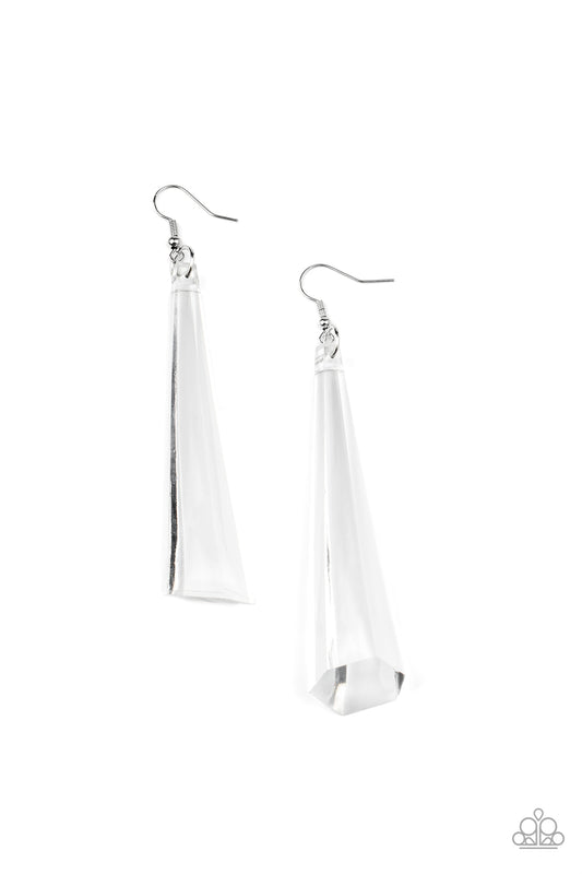 BREAK THE ICE - WHITE CRYSTAL ACRYLIC CONE PENDANT EARRINGS