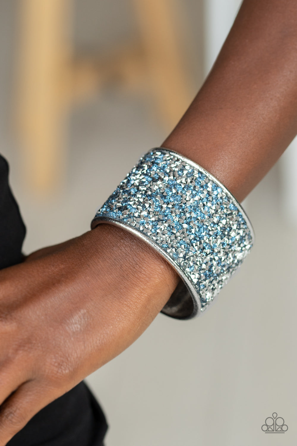 STELLAR RADIANCE - BLUE  TOPAZ RHINESTONES HEMATITE CUFF BRACELET