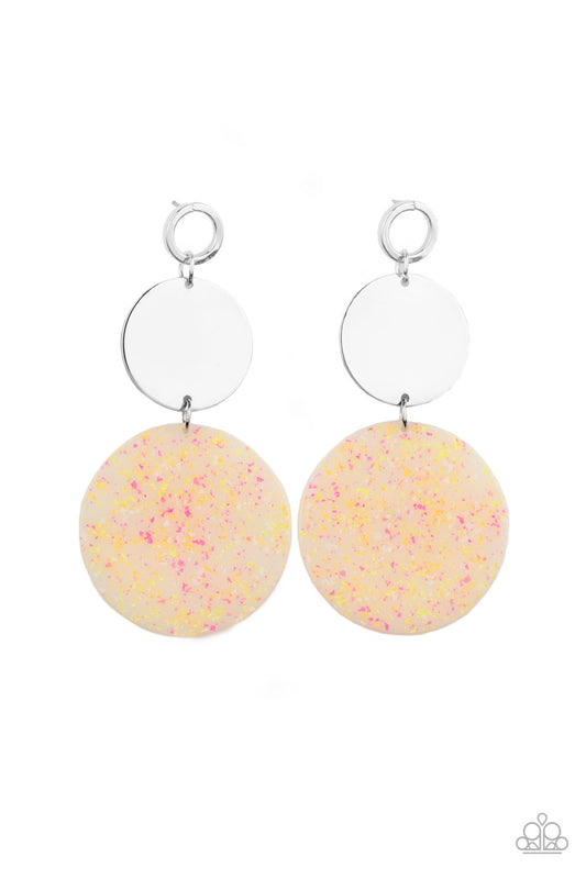 BEACH DAY GLOW - MULTI YELLOW PINK SPECKLE CIRCLE ACRYLIC EARRINGS