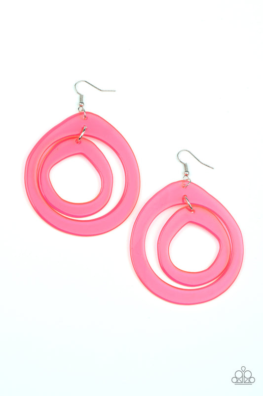 SHOW YOUR TRUE NEONS - PINK NEON ABSTRACT DOUBLE TEARDROPS ACRYLIC EARRINGS