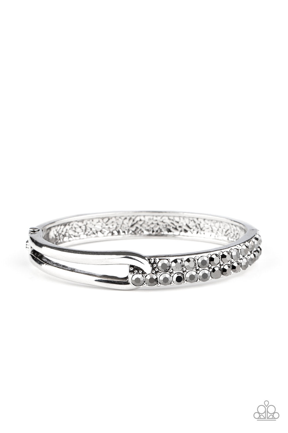 FREEZE! - SILVER BLACK DIAMOND RHINESTONES HINGE BANGLE BRACELET