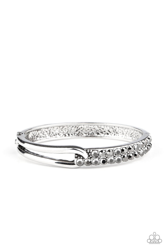 FREEZE! - SILVER BLACK DIAMOND RHINESTONES HINGE BANGLE BRACELET