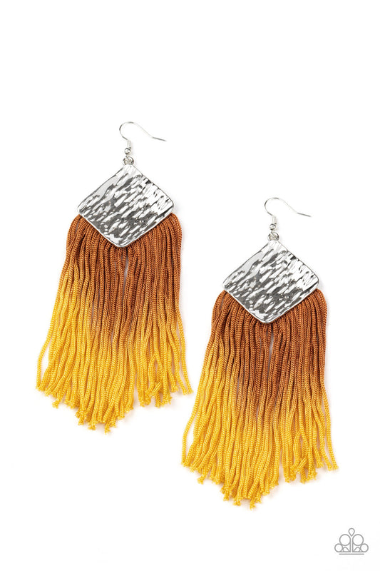 DIP THE SCALES - YELLOW BROWN TIE DYE DIPPED SILVER EARRINGS