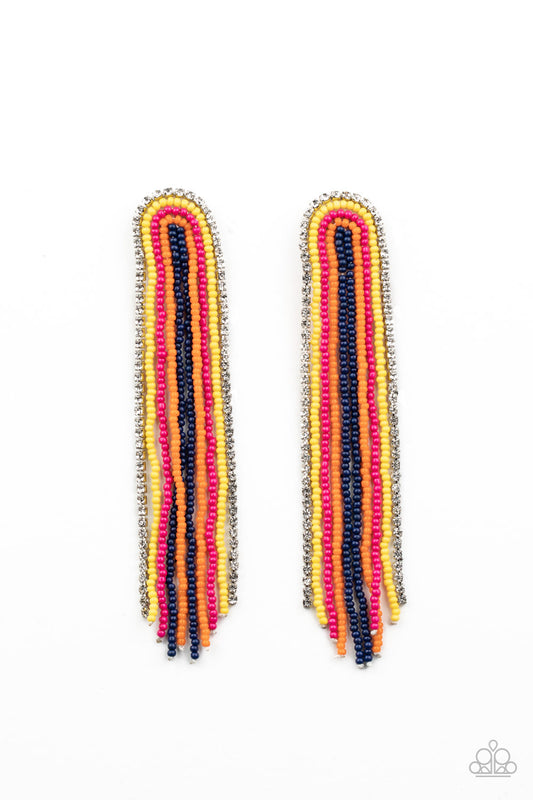 LET THERE BEAD LIGHT - MULTI COLOR RED ORANGE BLUE YELLOW SEEDBEAD RHINESTONES POST EARRINGS