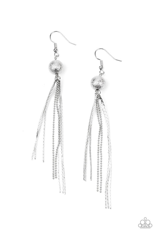 SLEEK-ING REVENGE - SILVER FOIL BEAD CHAINS TASSEL EARRINGS