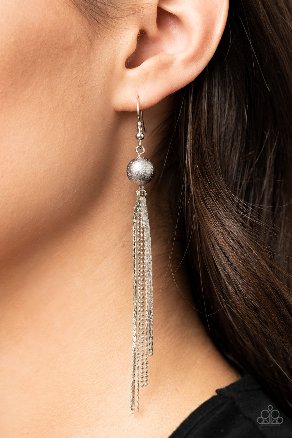 SLEEK-ING REVENGE - SILVER FOIL BEAD CHAINS TASSEL EARRINGS