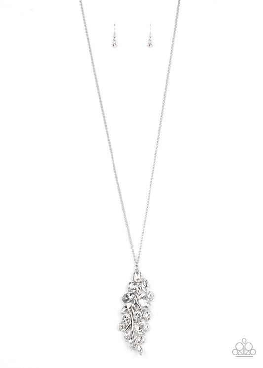 TAKE A FINAL BOUGH - WHITE CRYSTAL RHINESTONES BRANCH LEAVES PENDANT NECKLACE