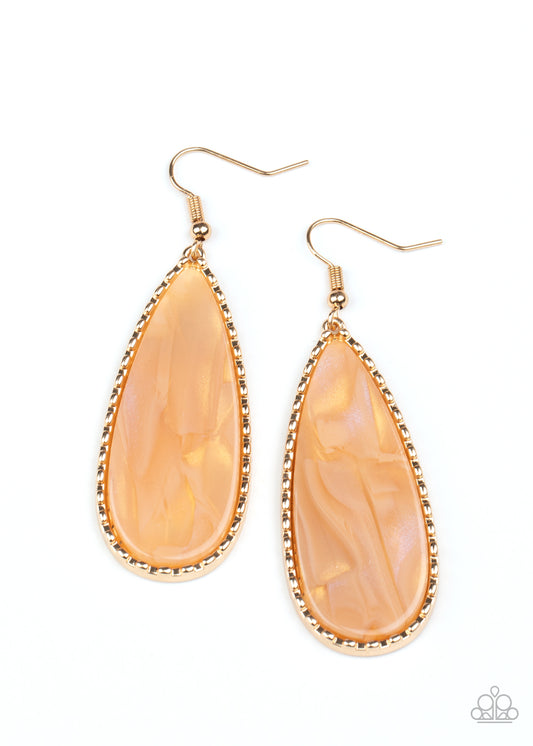 ETHEREAL ELOQUENCE - GOLD TEARDROP MOTHER OF PEARL ACRYLIC EARRINGS