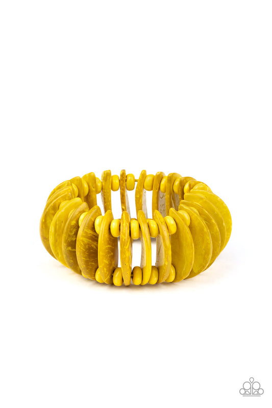 TROPICAL TIKI BAR - YELLOW WOODEN STRETCH BRACELET