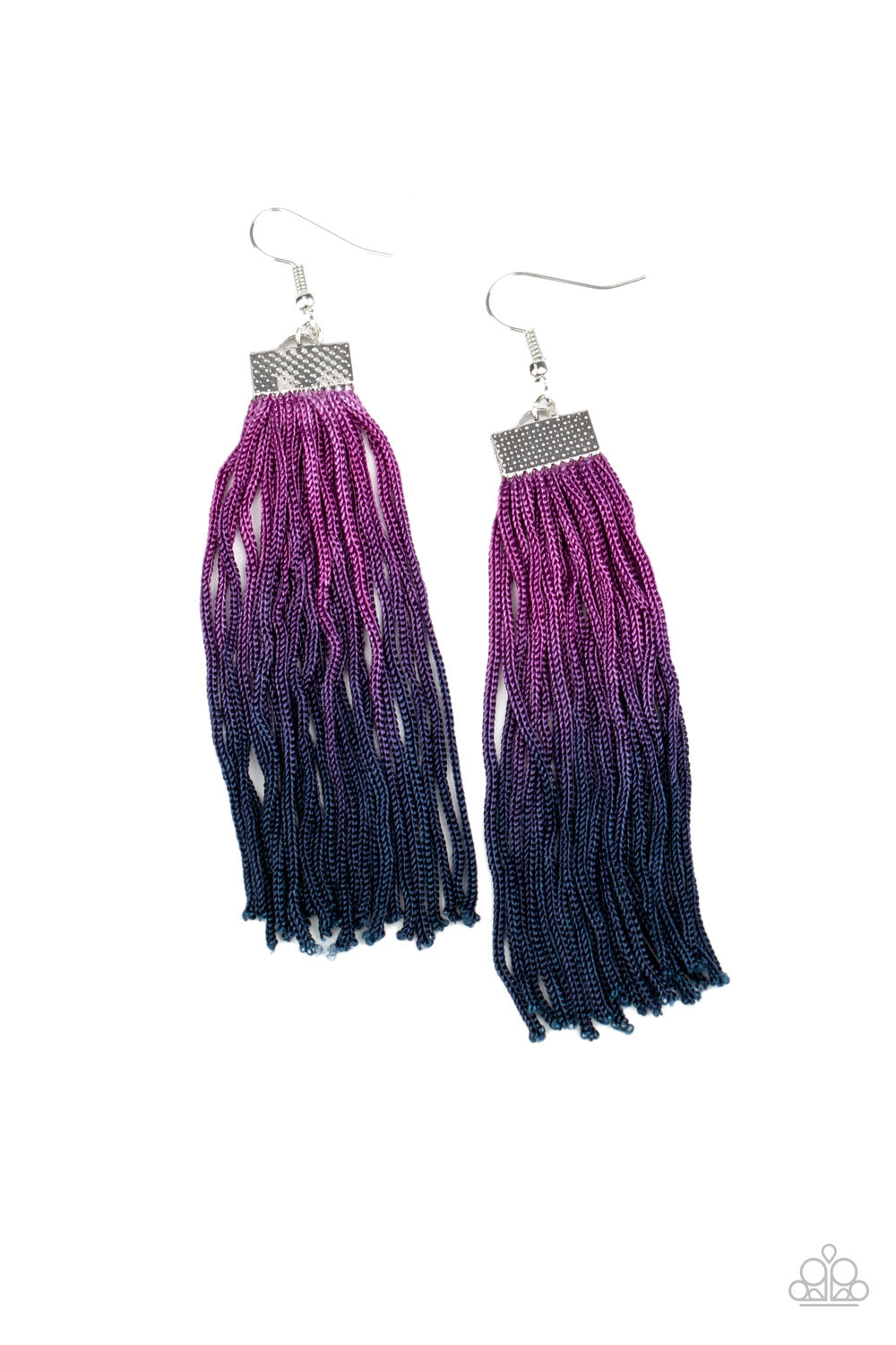 DUAL IMMERSION - PURPLE DIPPED TIE DYE THREAD FRINGE TASSEL EARRINGS