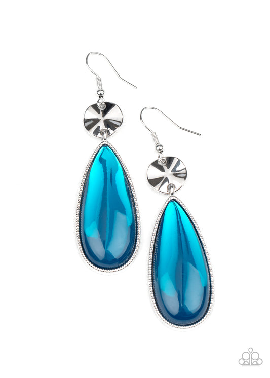 JAW-DROPPING DRAMA - BLUE OPALESCENT TEARDROP EARRINGS