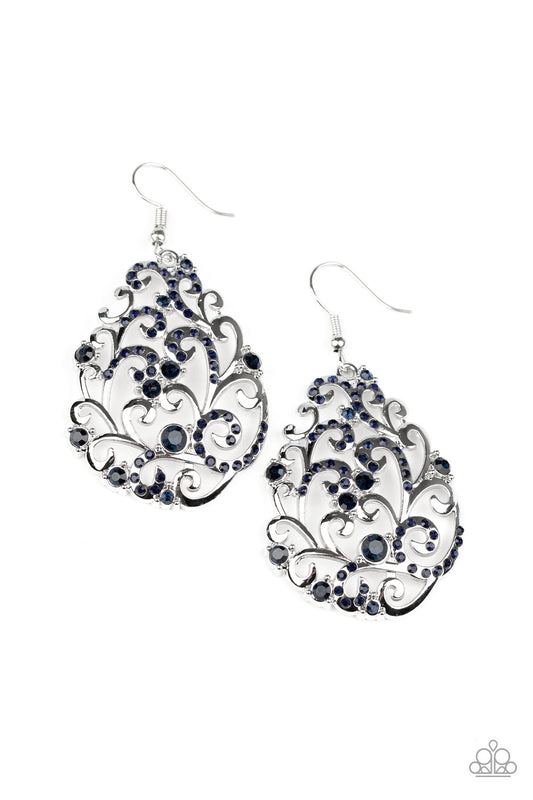 WINTER GARDEN - BLUE SAPPHIRE RHINESTONES FILIGREE TEARDROP EARRINGS