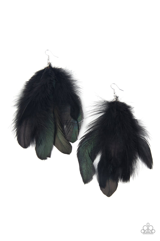 I BOA TO NO ONE - BLACK IRIDESCEN OIL SPILL FEATHER EARRINGS