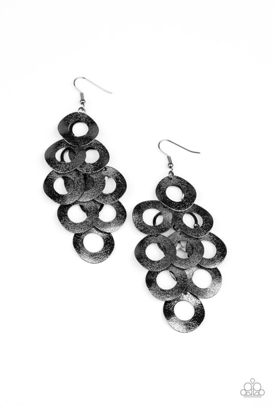 SCATTERED SHIMMER - BLACK GUNMETAL CIRCLES CASCADE EARRINGS