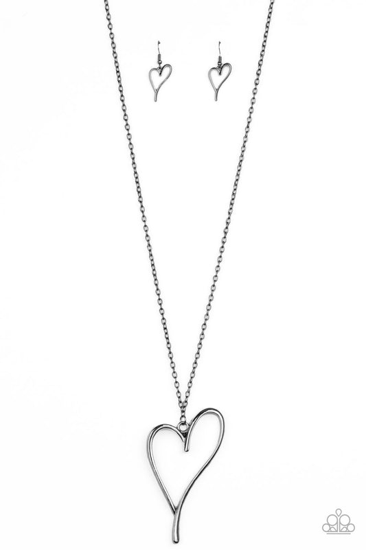 HEARTS SO GOOD - BLACK METAL OPEN ELONGATED HEART NECKLACE