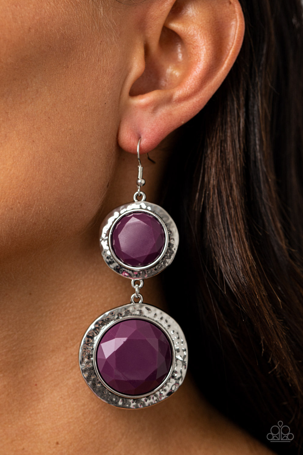 THRIFT SHOP STOP - PURPLE ACRYLIC BEADS DOUBLE CIRCLE EARRINGS