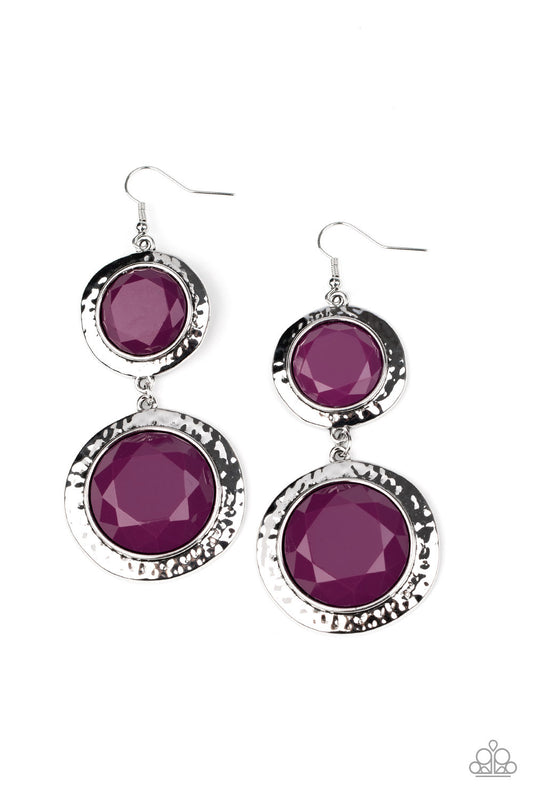 THRIFT SHOP STOP - PURPLE ACRYLIC BEADS DOUBLE CIRCLE EARRINGS