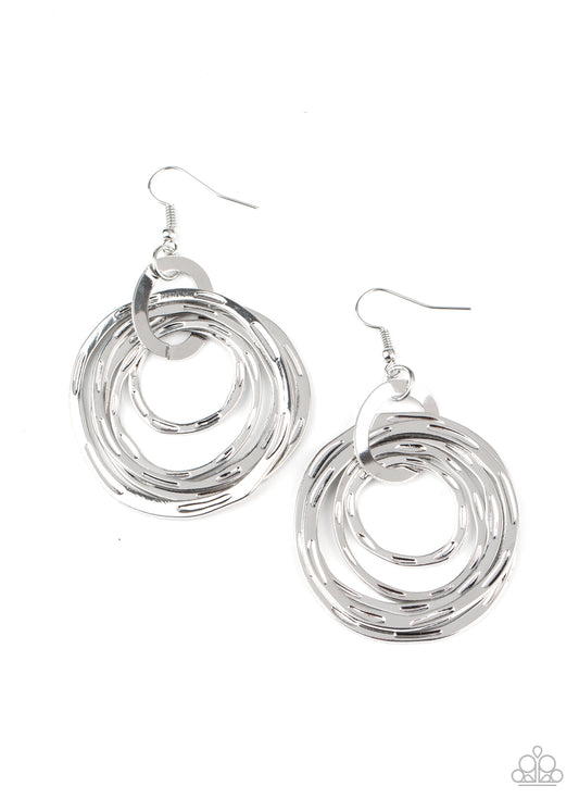 RINGING RADIANCE - SILVER TEXTURED CIRCLES HOOP EARRINGS