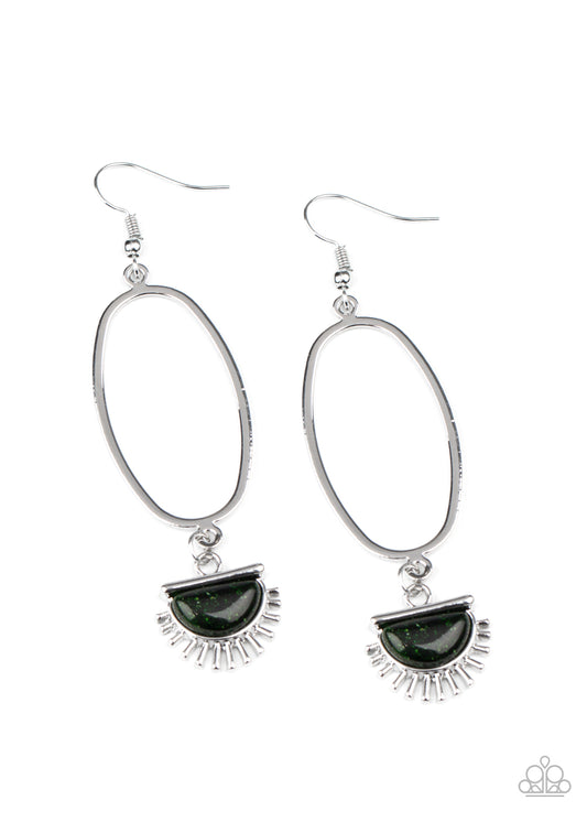 SOL PURPOSE - GREEN SPARKLY SUNBURST OVAL HOOP EARRINGS