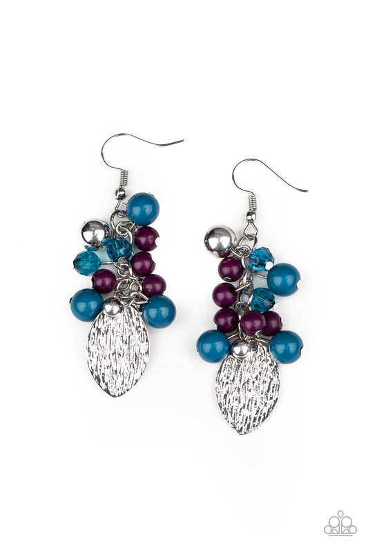 FRUITY FINESSE - MULTI BLUE PURPLE BEADS CLUSTER EARRINGS
