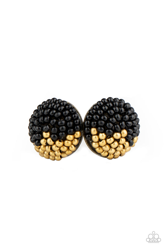 AS HAPPY AS CAN BEAD - BLACK GOLD SEEDBEADS POST EARRINGS