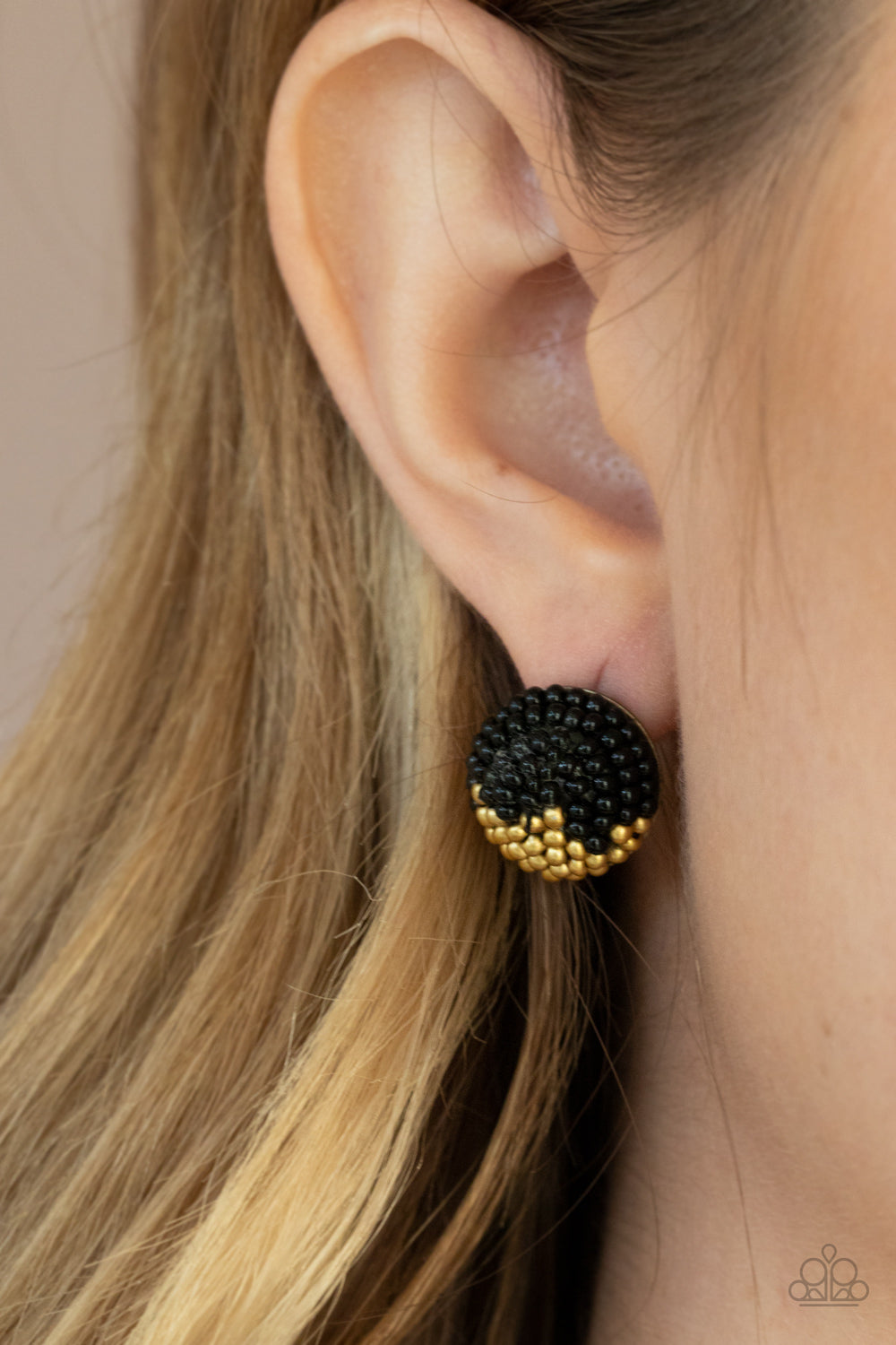 AS HAPPY AS CAN BEAD - BLACK GOLD SEEDBEADS POST EARRINGS
