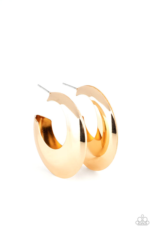 CHIC CRESCENTO - GOLD WIDE SHINY HOOP EARRINGS