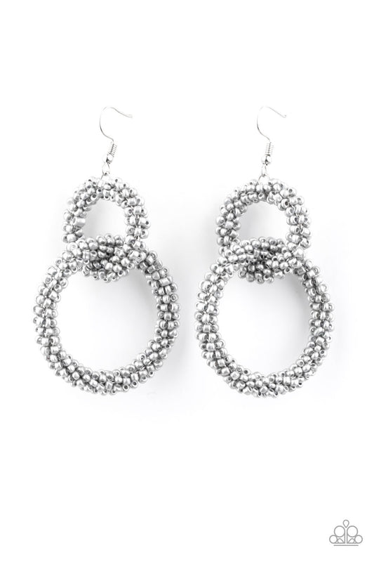 LUCK BEAD A LADY - SILVER GRAY SEEDBEADS DOUBLE CIRCLE HOOP EARRINGS