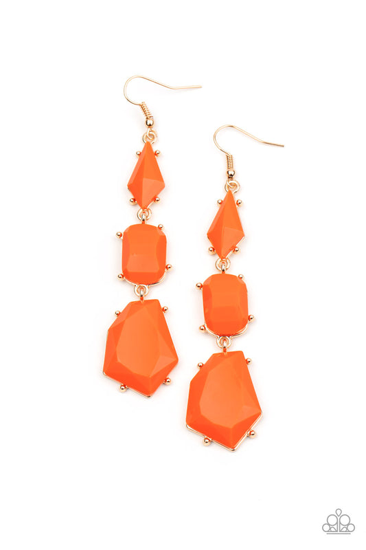GEO GETAWAY - ORANGE GEOMETRIC ACRYLIC BEAD GOLD EARRINGS