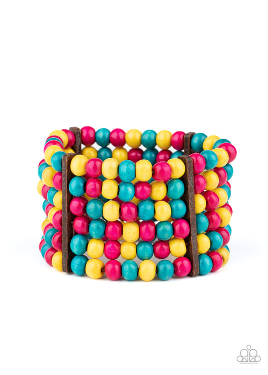 TANNING IN TANZANIA - MULTI PINK YELLOW BLUE WOODEN BRACELET