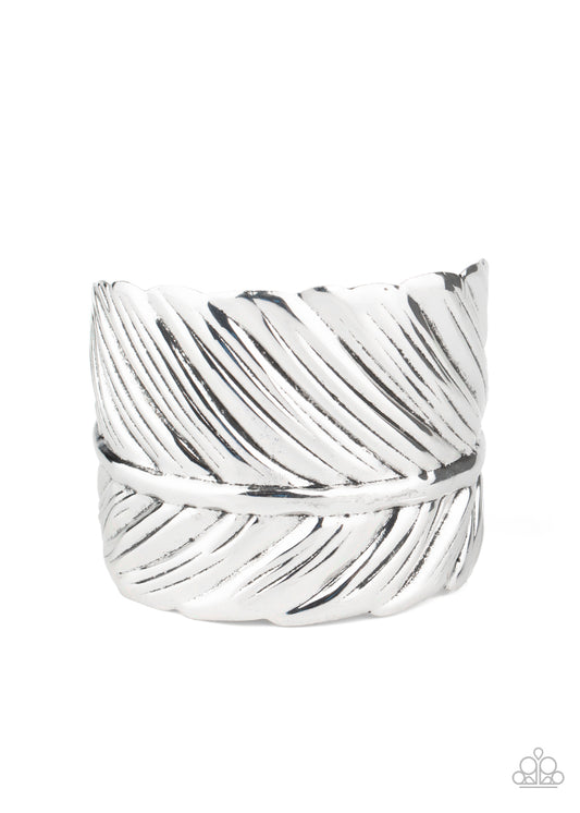 WHERE THERES A QUILL, THERES A WAY - SILVER FEATHER CUFF BRACELET