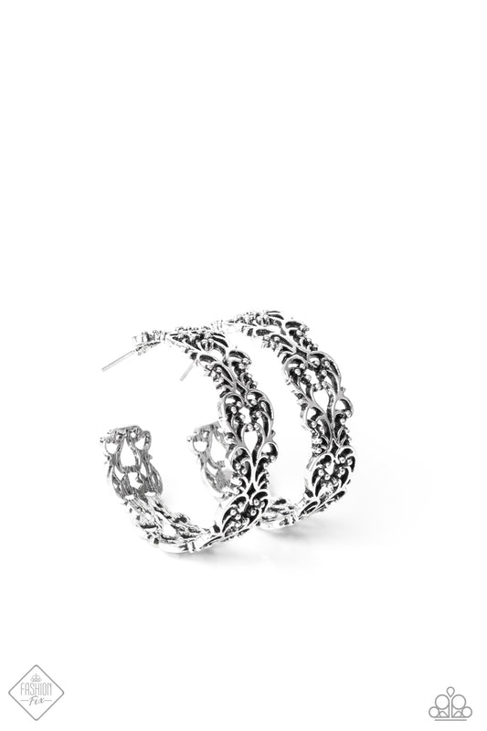 LAUREL WREATHS - SILVER FLOWER FLORALS FASHION FIX HOOP EARRINGS