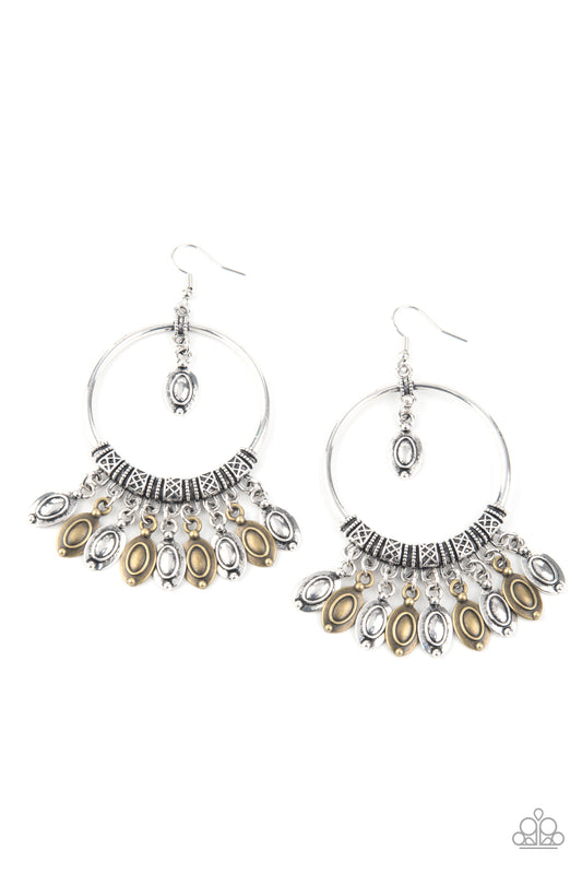 METALLIC HARMONY - MULTI BRASS SILVER FRINGE HOOP EARRINGS