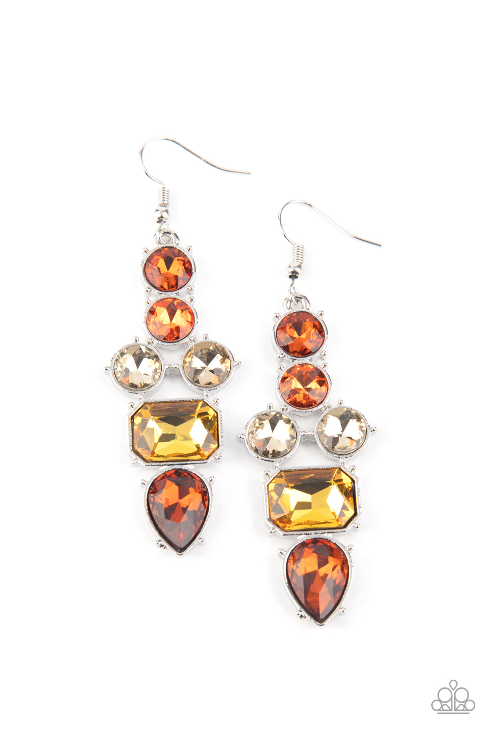 LOOK AT ME GLOW! - MULTI YELLOW AMBER BROWN SMOKY TOPAZ RHINESTONES PENDANT EARRINGS