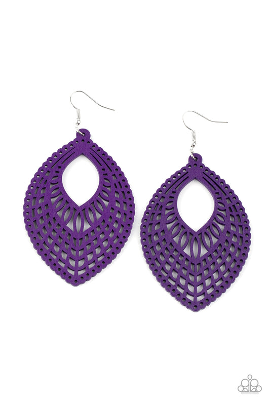 ONE BEACH AT A TIME - PURPLE CUTOUT GEOMETRIC WOODEN EARRNGS